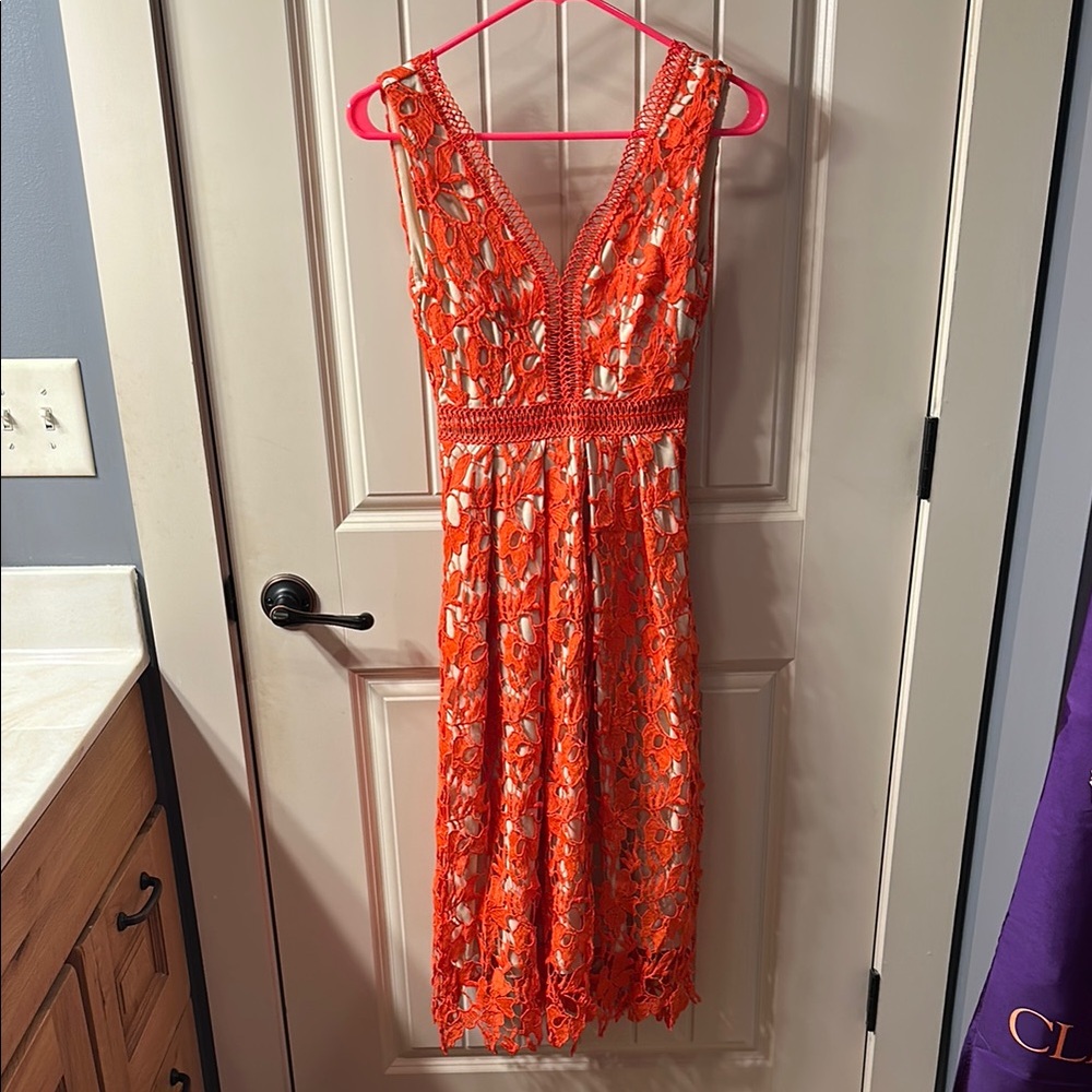 Gianni Bini Orange Sleeveless V-Neck Midi Dress